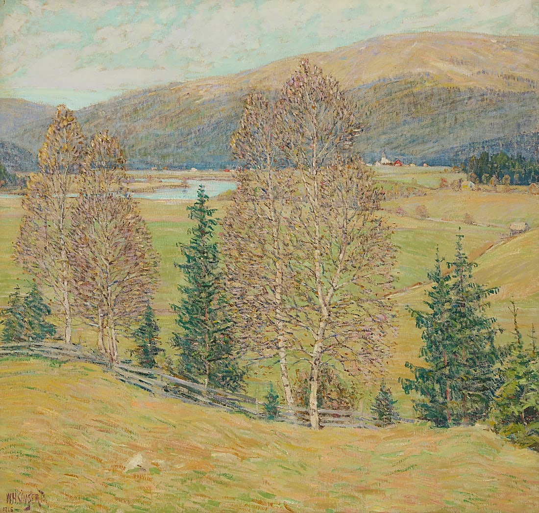 William Henry Singer Jr. (1868-1943), "Gray Day Norway," 1915: William Henry Singer Jr. (1868-1943) "Gray Day Norway," 1915 Oil on canvas Signed and dated lower left: W.H. Singer Jr. / 1915 -; titled in pencil on the stretcher 39.75" H x 41.5" W Provenance: