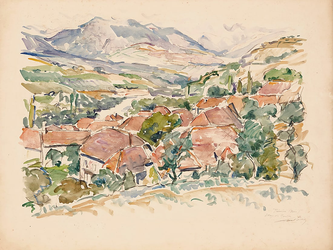 Paul Rivoire (1902-1984), "Treminis (PrËs) Village des Moulins" (The Windmill Village near: Paul Rivoire (1902-1984) "Treminis (PrËs) Village des Moulins" (The Windmill Village near Treminis) Watercolor on paper Signed and titled lower right: Paul Rivoire Sight: 19" H x 24.75" W Provenance: