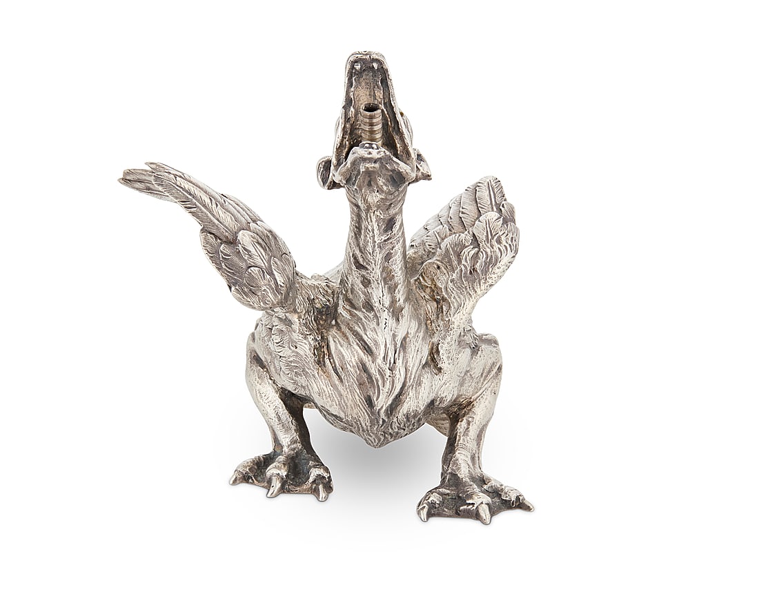 A Faberge ruby set silver dragon table lighter - 2