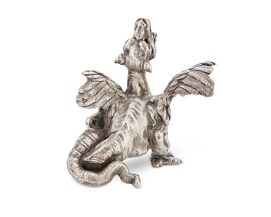 A Faberge ruby set silver dragon table lighter - 3