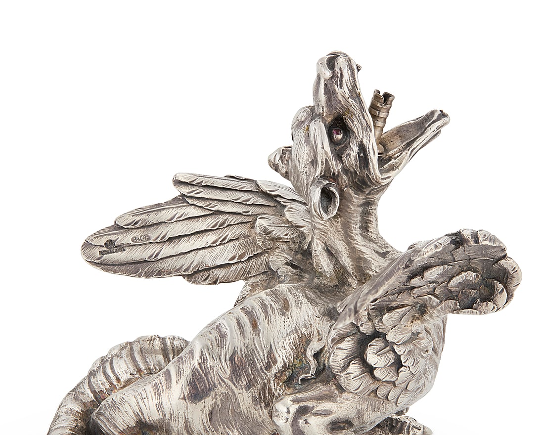 A Faberge ruby set silver dragon table lighter - 4