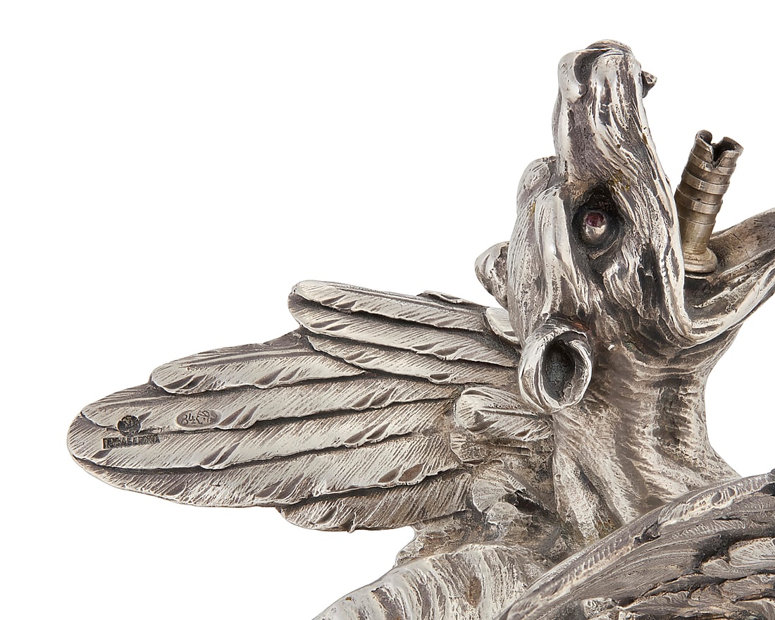 A Faberge ruby set silver dragon table lighter - 5