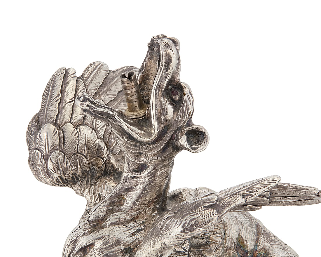 A Faberge ruby set silver dragon table lighter - 6