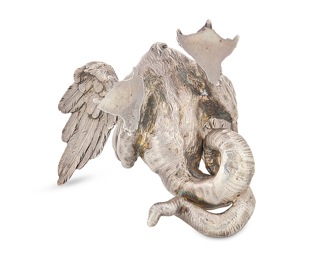 A Faberge ruby set silver dragon table lighter - 8