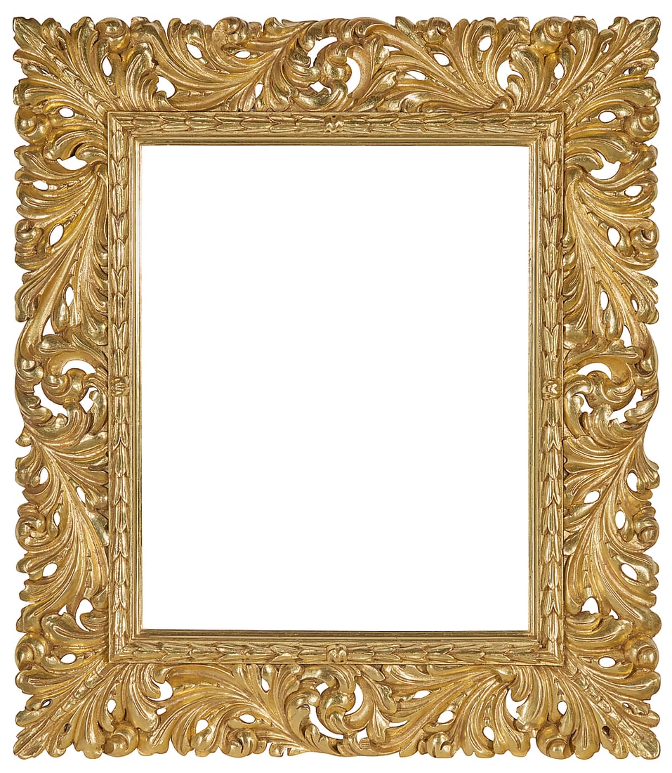 A carved giltwood frame: A carved giltwood frame With bellflower trim and acanthus leaf openwork Inner: 26.5" H x 21.375" W; Outer: 39" H x 34.25" W x 2" D Provenance: Private Estate, California