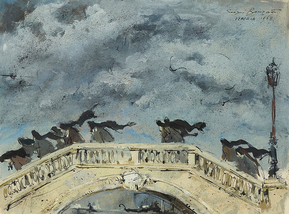 Sergei Bongart (1918-1985), "Venezia," 1963: Sergei Bongart (1918-1985) "Venezia," 1963 Watercolor, gouache, and ink on paper Signed, titled, and dated upper right: Sergei Bongart / 1963 Sight: 20.25" H x 27.25" W Provenance: The Estate of
