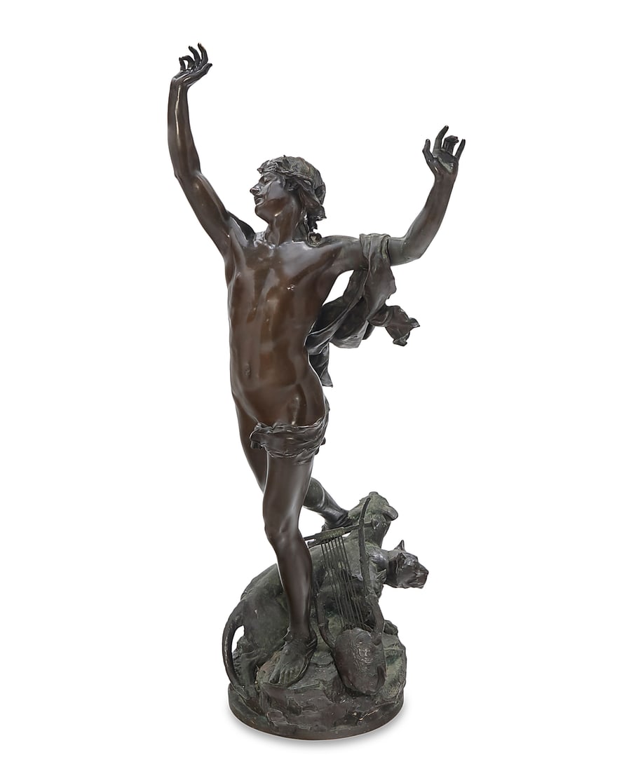 Raoul Charles Verlet (1857-1923), "La Douleur d'Orphee" (Orpheus' Sorrow): Raoul Charles Verlet (1857-1923) "La Douleur d'Orphee" (Orpheus' Sorrow) Patinated bronze Signed in the casting: Raoul Verlet; impressed foundry mark: F. BARBEDIENNE Fondeur 49.25" H x 20" W x 20" D