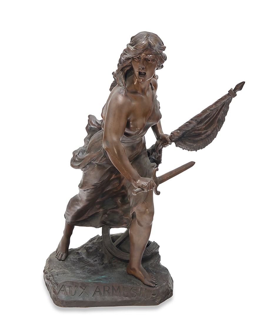 A French allegorical bronze figure of a woman: Aux Armes (1 of 7)