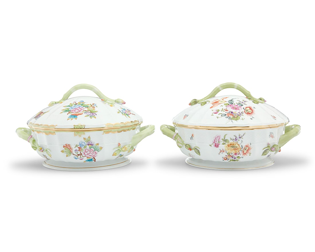 Two Herend porcelain 'Queen Victoria' and 'Bouquet of Flowers' tureens (1 of 5)