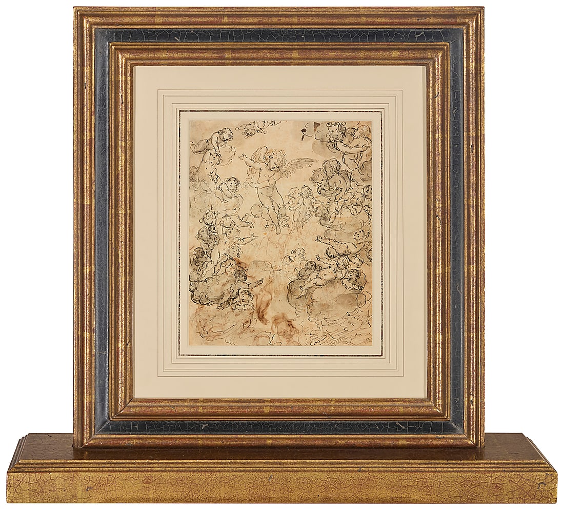 A 17th/18th Century black ink study of Putti; Figure studies in brown ink (double-sided) (1 of 5)