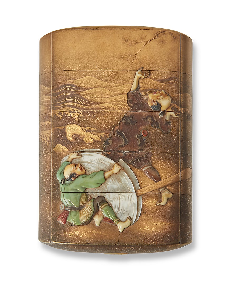 A Japanese shibayama and gilt lacquer inro (1 of 3)