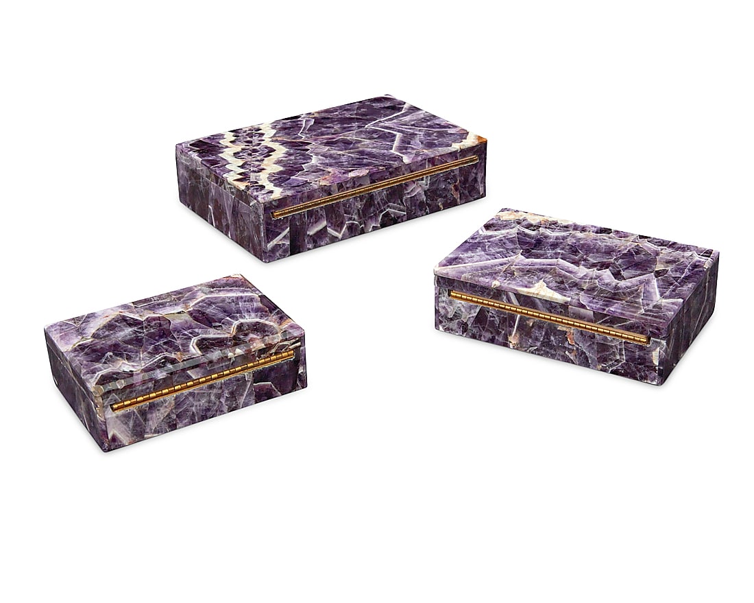 Three amethyst and marble boxes - 3