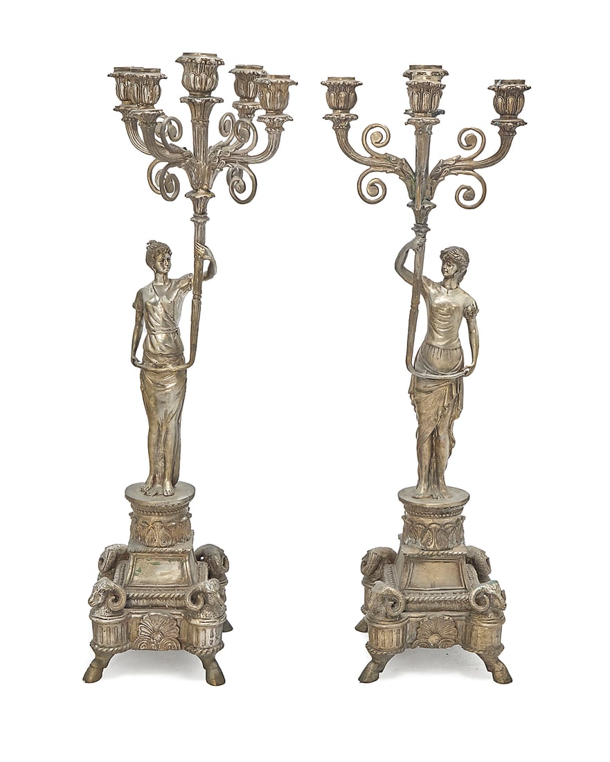 A pair of Empire style silvered metal figural candelabra - 2