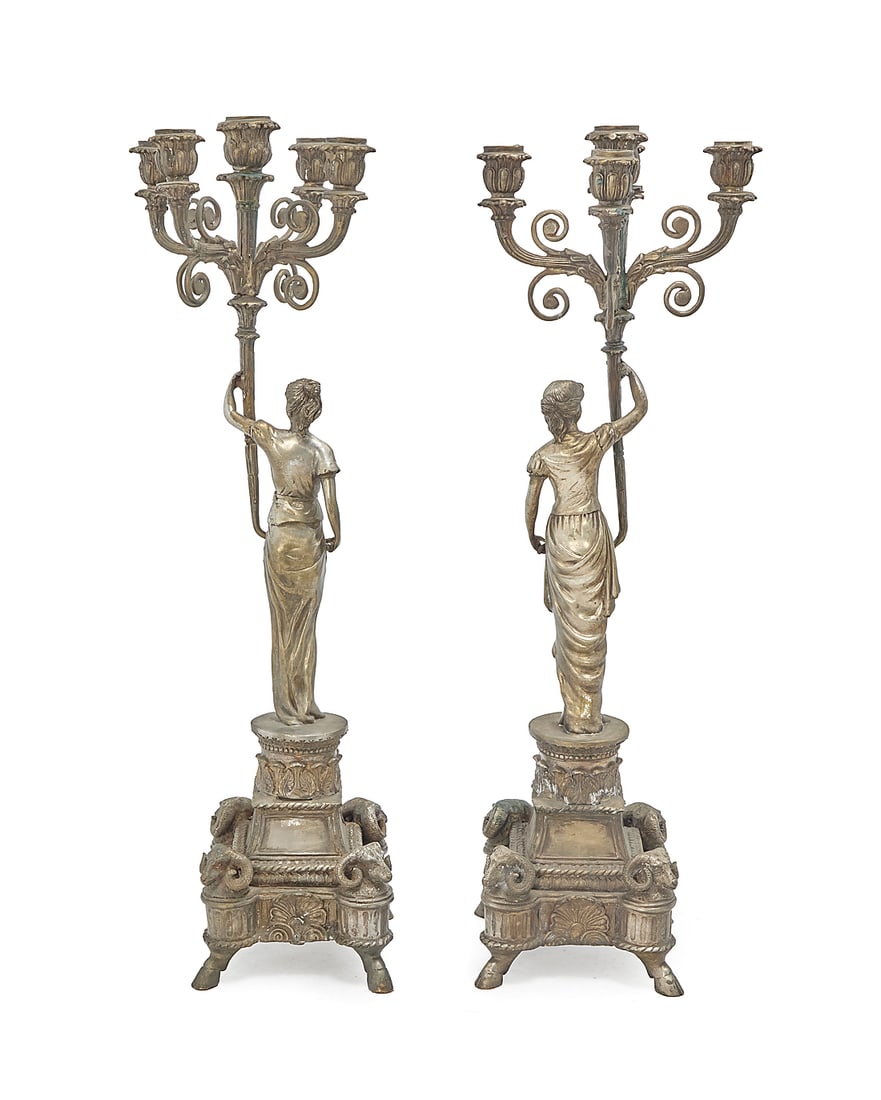 A pair of Empire style silvered metal figural candelabra - 3