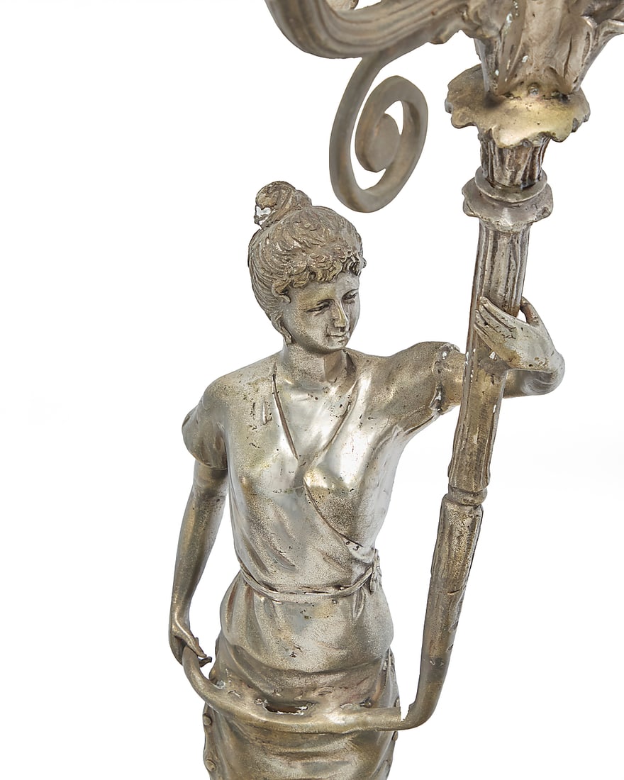 A pair of Empire style silvered metal figural candelabra - 6