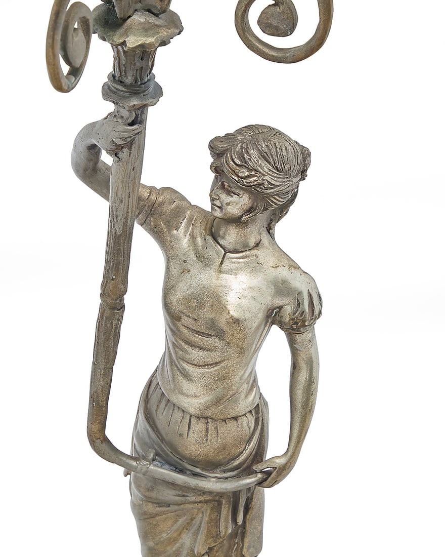 A pair of Empire style silvered metal figural candelabra - 7