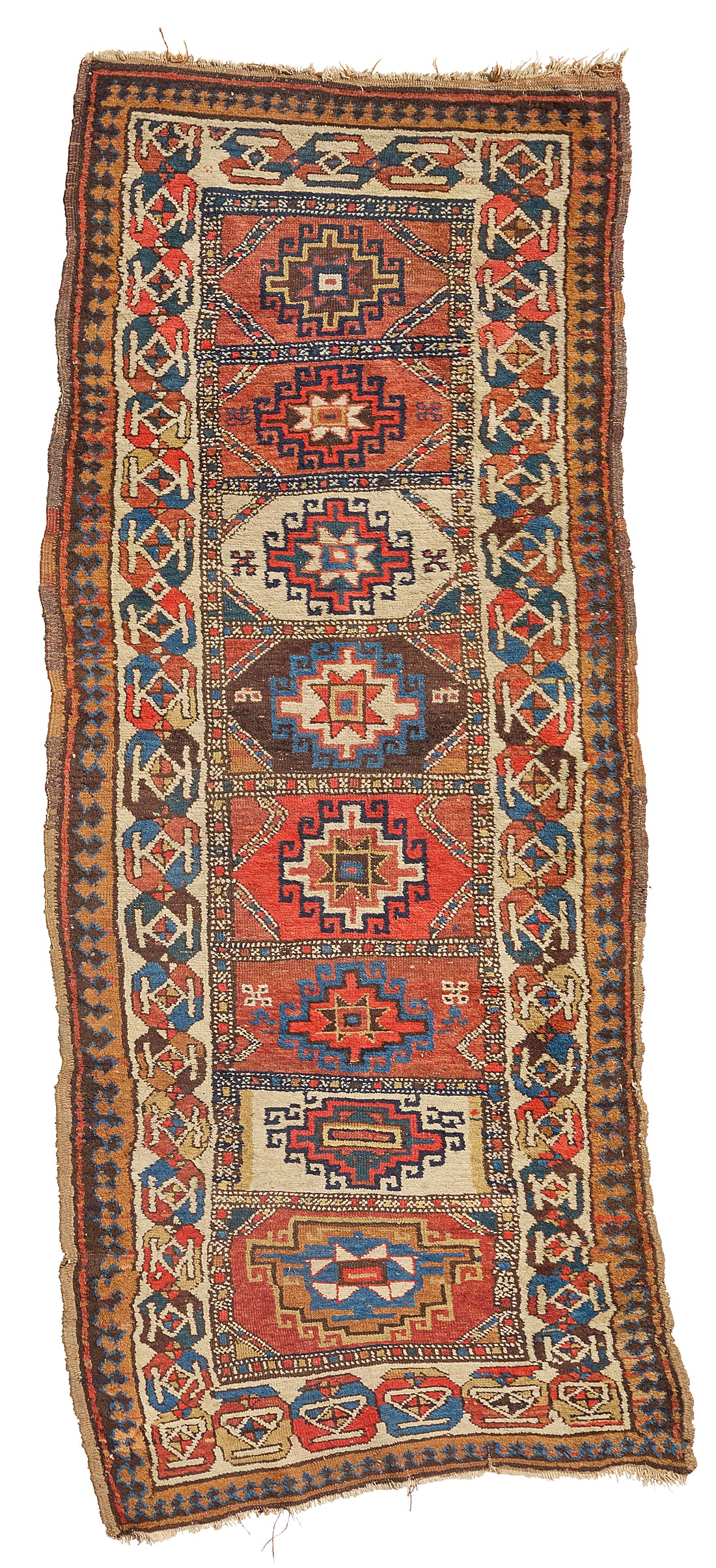 A Kuba runner: A Kuba runner Early 20th century Wool on wool foundation 9' 6" L x 3' 4" W