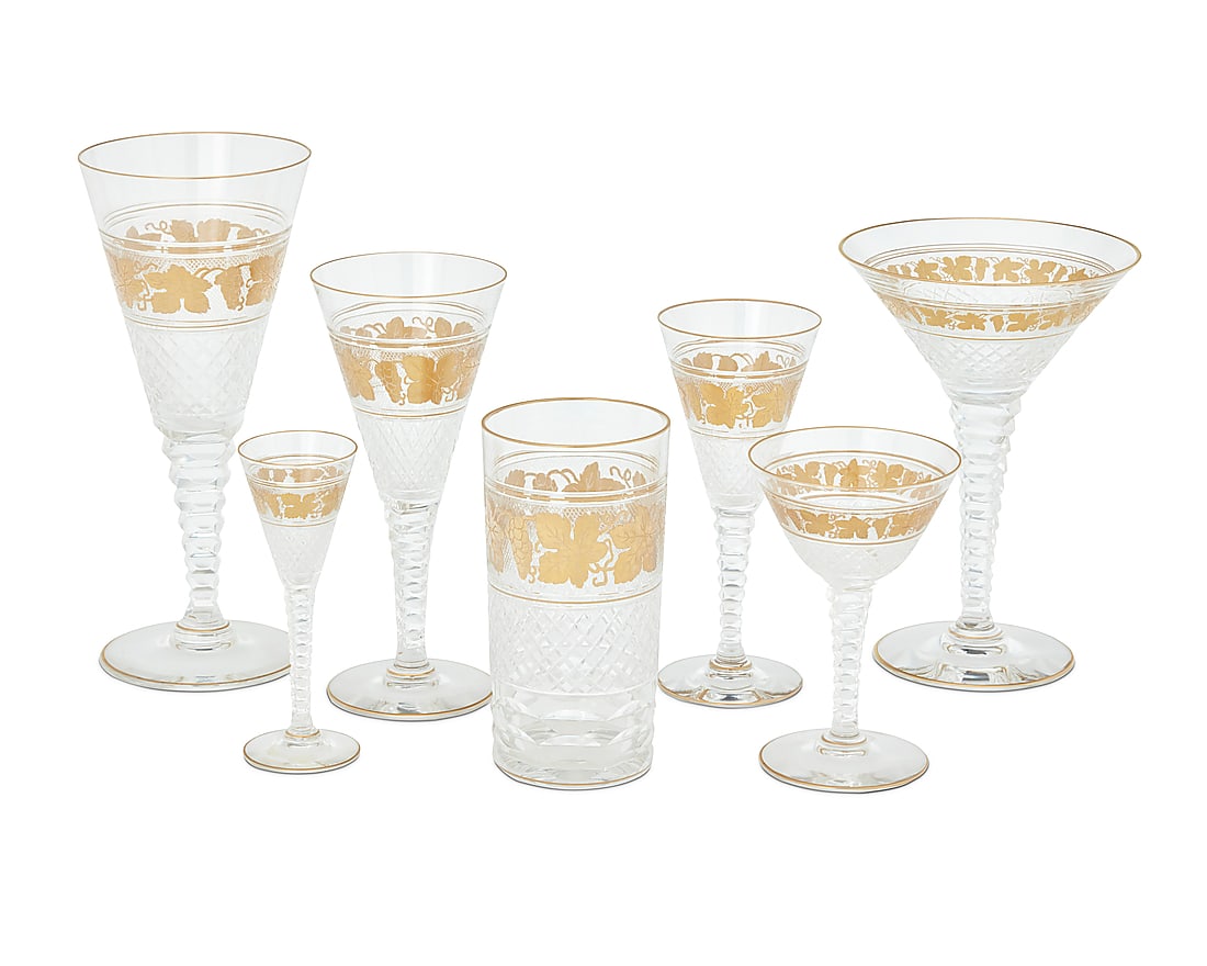 A Val St. Lambert parcel gilt glass 'Westminster' stemware service (1 of 4)