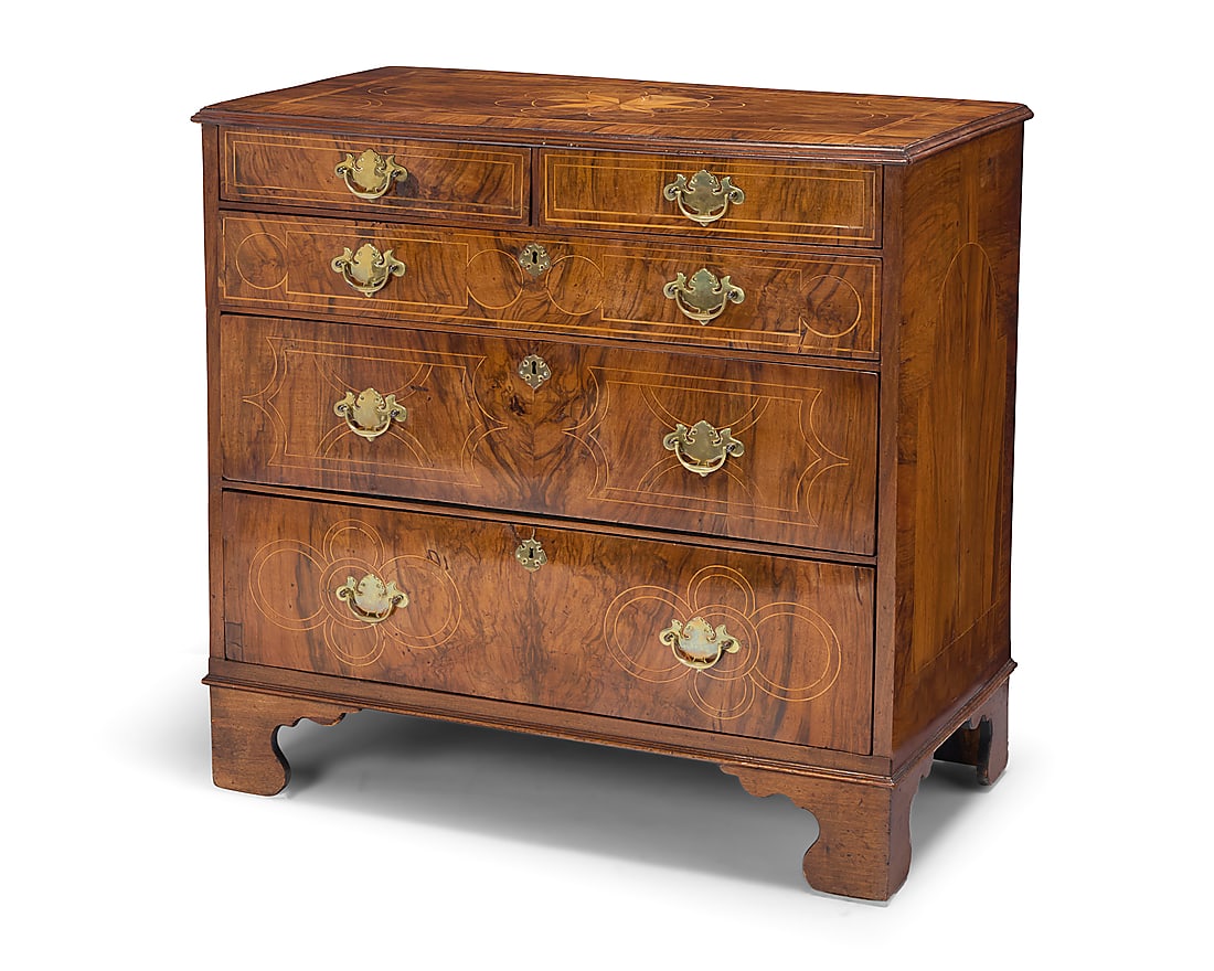 A George I inlaid walnut chest of drawers (1 of 6)