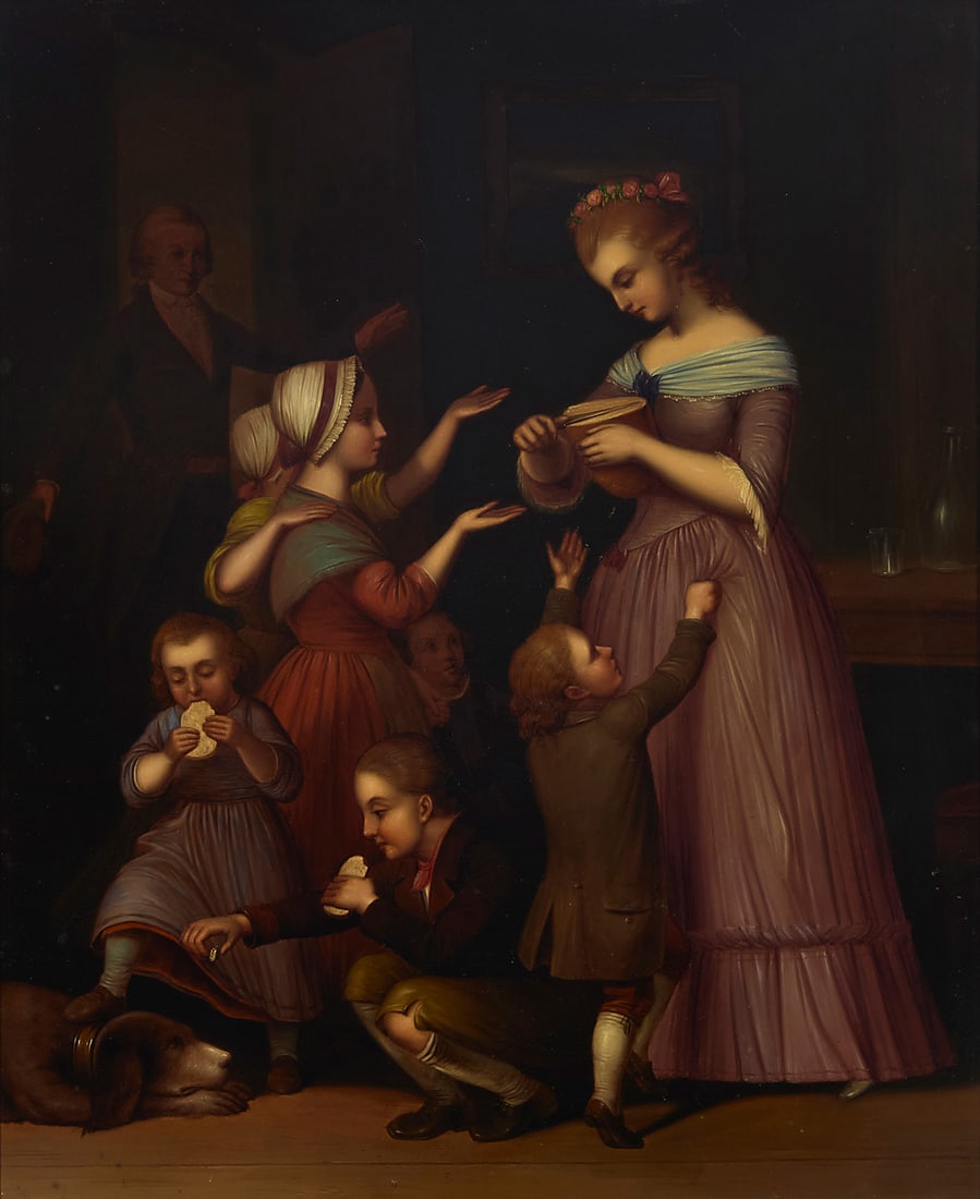 Attributed to Wilhem von Kalbach (1805-1874), "L'amie des pauvres": Attributed to Wilhem von Kalbach (1805-1874) "L'amie des pauvres" Oil on copper Unsigned; titled and attributed on a label affixed verso 15" H x 12.25" W Provenance: Sold: Bonhams, Los Angeles, CA,