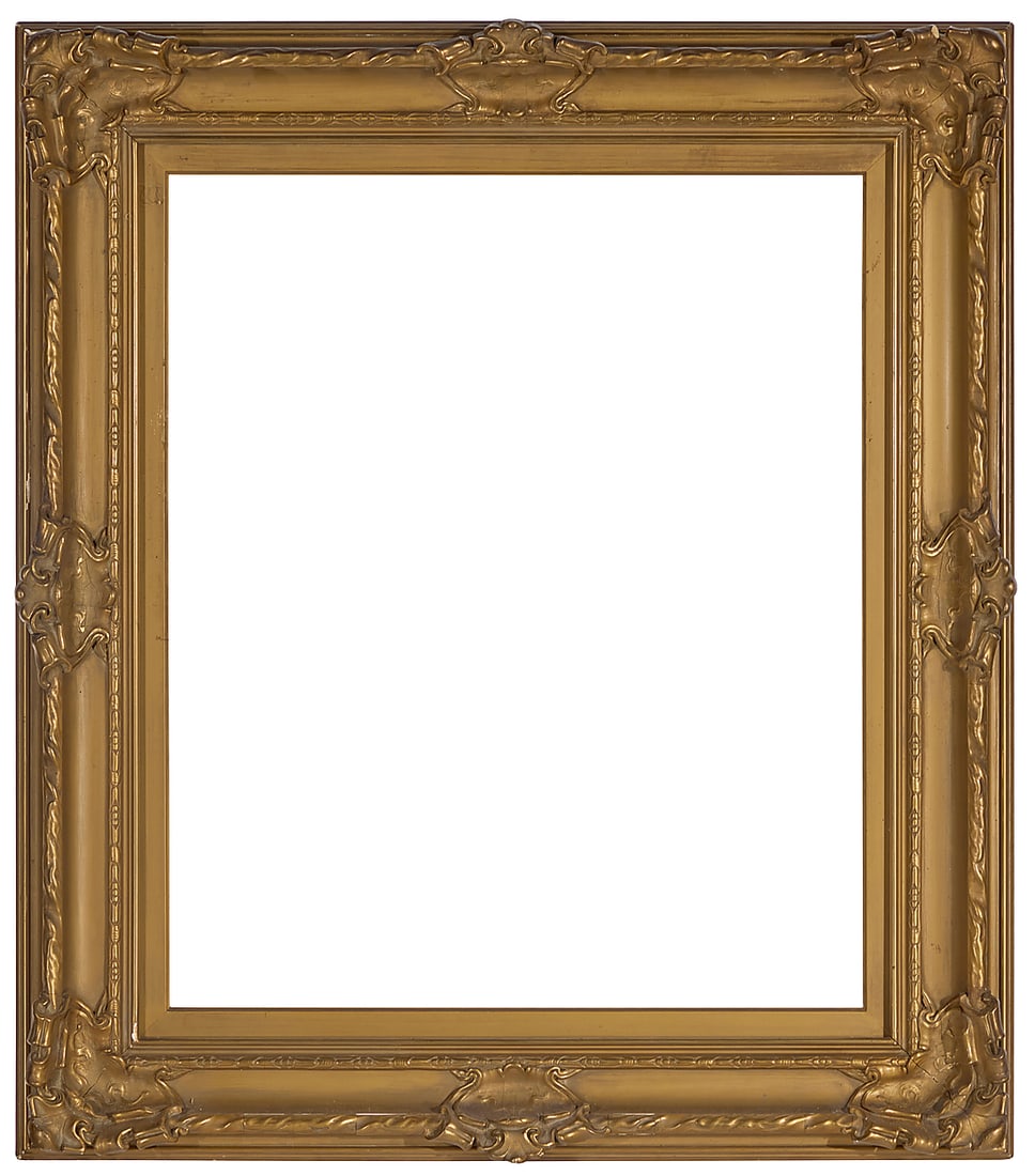 A carved giltwood frame: A carved giltwood frame With bellflower trim and ribbon accents Inner: 30.25" H x 25" W; Outer: 40.5" H x 35" W x 3.25" D Provenance: Private Estate, California