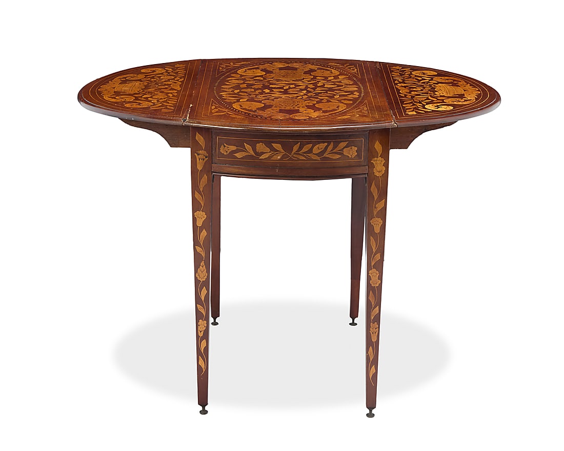 A Dutch marquetry drop leaf table - 3