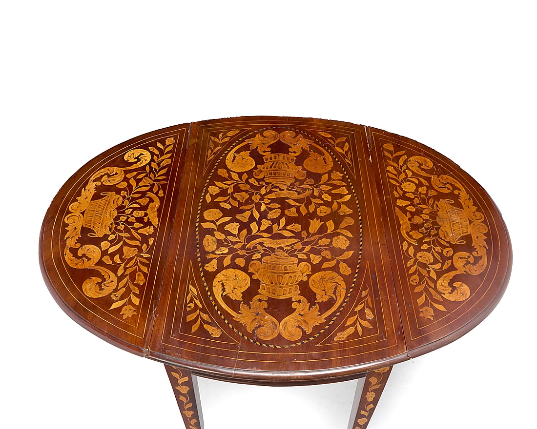 A Dutch marquetry drop leaf table - 4
