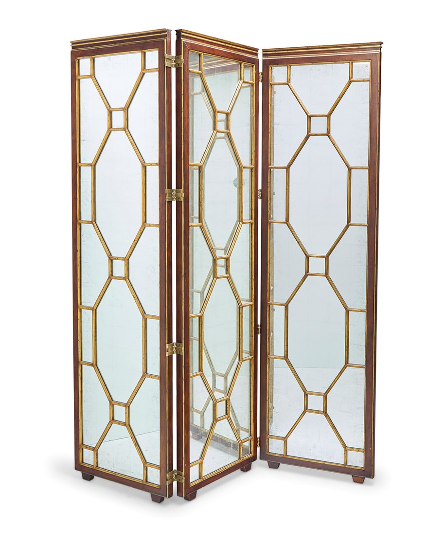 A Chippendale style mirrored three panel floor screen (1 of 6)
