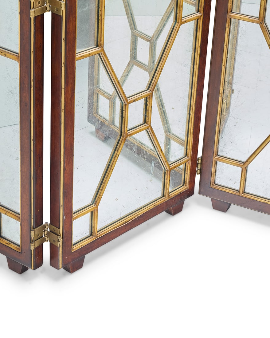 A Chippendale style mirrored three panel floor screen - 3