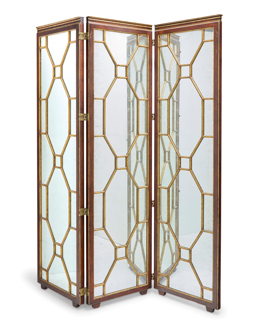 A Chippendale style mirrored three panel floor screen - 5