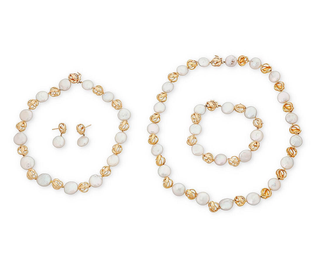 A 14K Gold and Coin Pearl Suite (1 of 2)