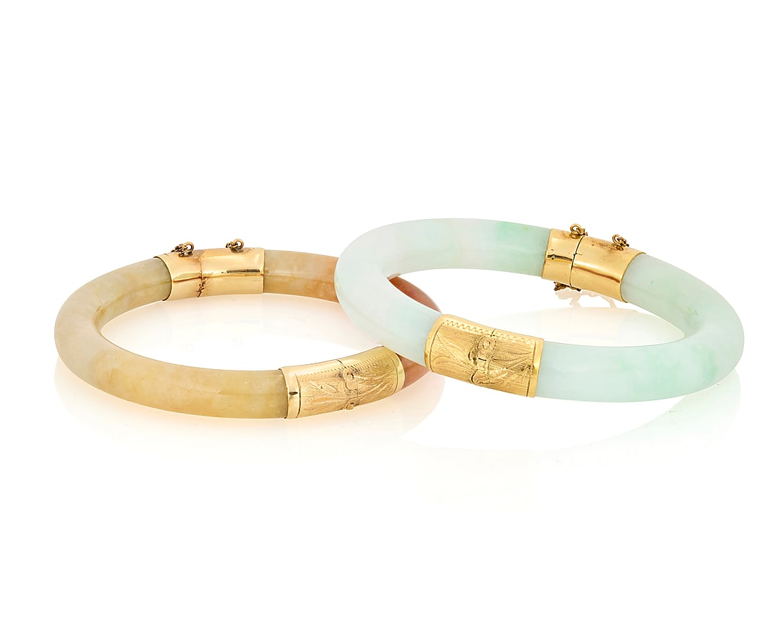 Two 14K Gold and Jade Bangles (1 of 5)