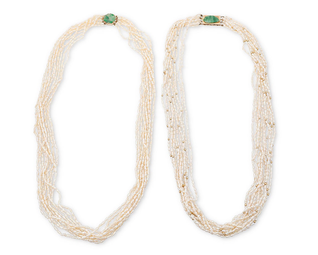 A Group of Two 14K Gold, Freshwater Pearl and Jade Necklaces (1 of 3)