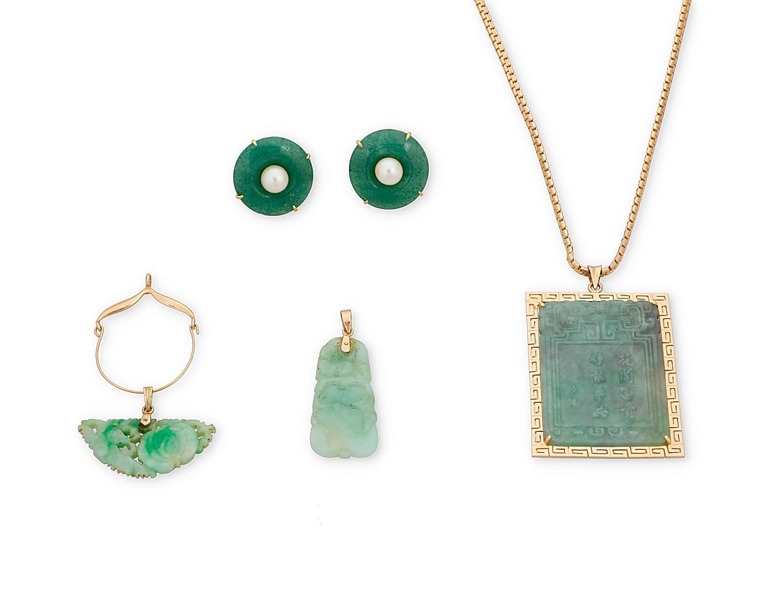 A Group of Gold and Jade Jewelry (1 of 2)