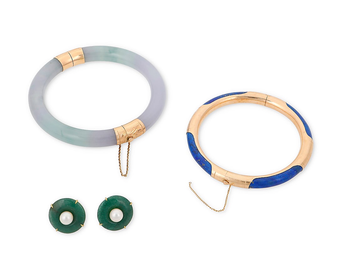 A Group of Gold, Jade and Lapis Lazui Jewelry (1 of 2)