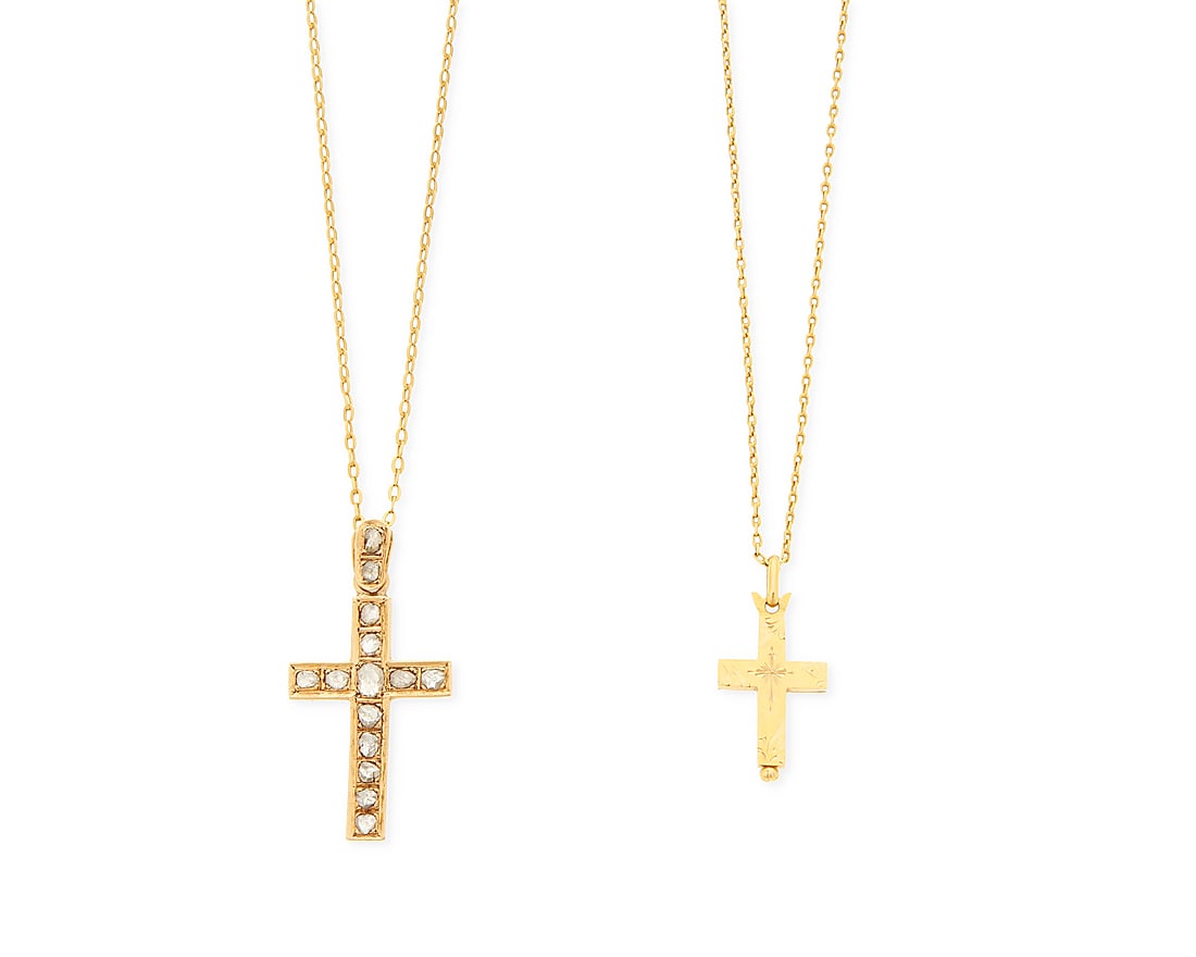 Two Gold and Diamond Cross Necklaces (1 of 2)