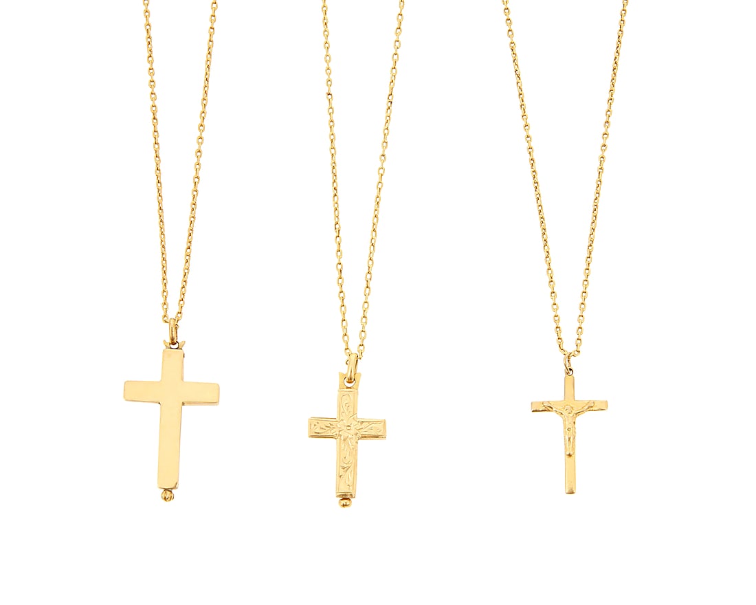 A Group of Three 21K Gold Cross Necklaces (1 of 2)