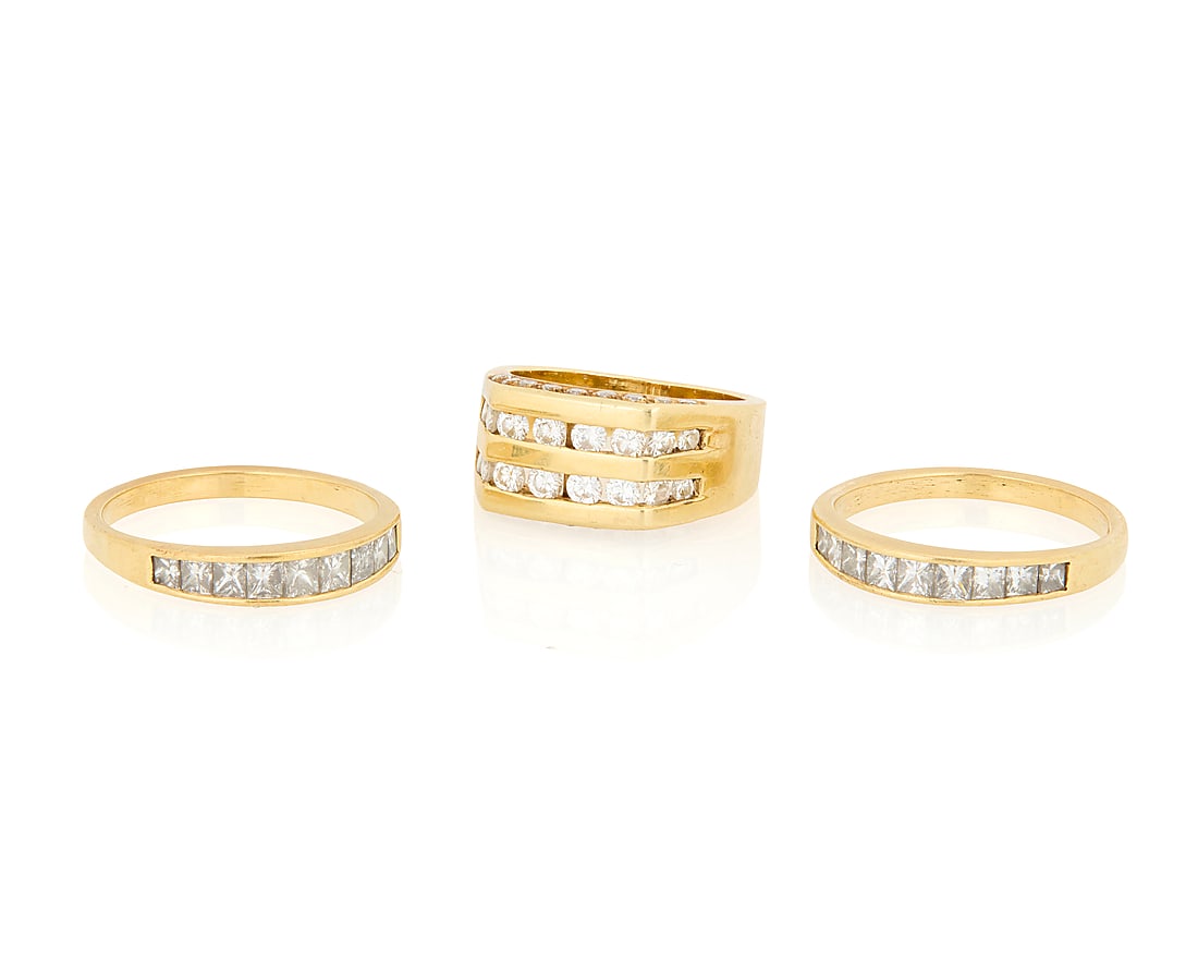 A Group of Three 14K Gold and Diamond Rings (1 of 2)