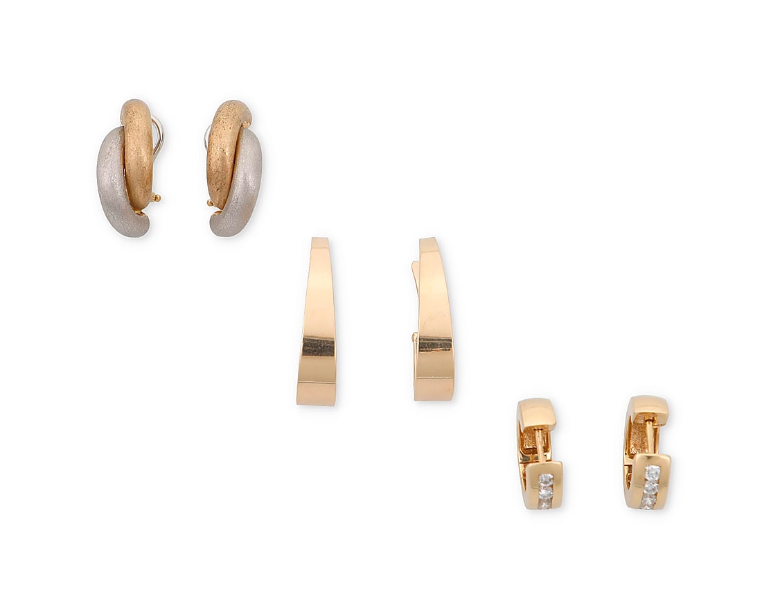 A Group of Three Pairs of 14K Gold Earrings (1 of 2)