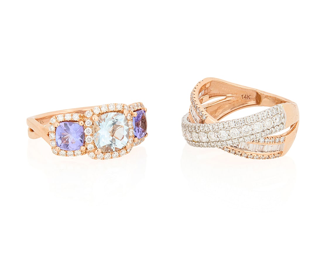 Effy: Two 14K Bi-Color Gold, Gem-Set and Diamond Rings (1 of 2)