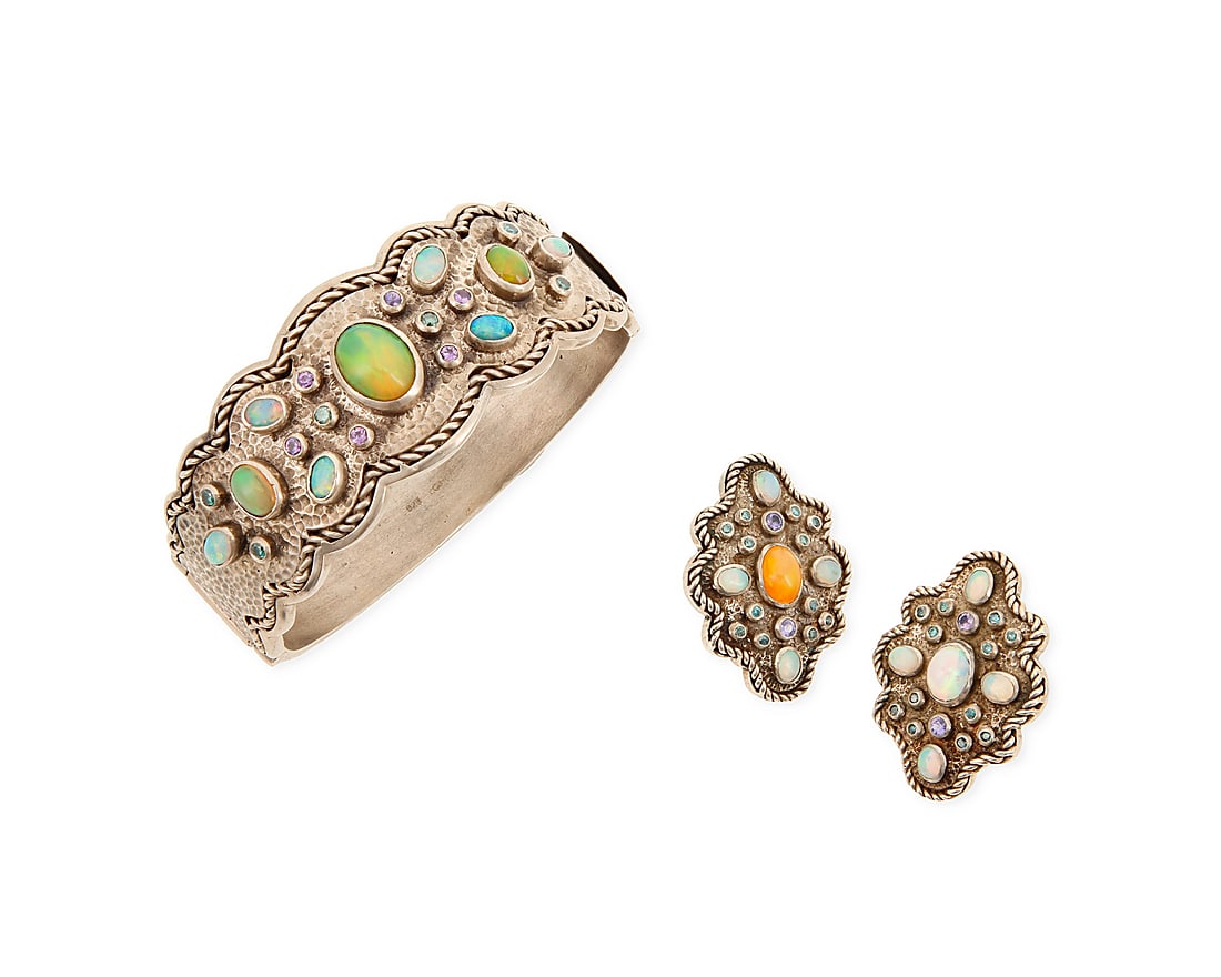 A Sterling Silver, Opal and Colored Diamond Set (1 of 2)