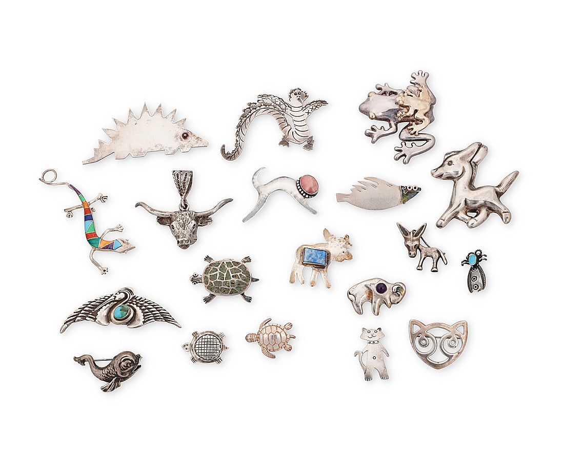 A Group of Silver and Set Stone Figural Jewelry (1 of 1)