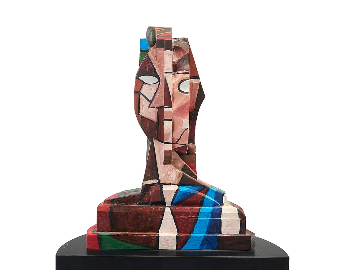 Italo Scanga (1932-2001), Untitled head, 1987: Italo Scanga (1932-2001) Untitled head, 1987 Oil on wood on associated laminated wood pedestal With etched signature and date on metal tag applied to base: Italo Scanga; with two gallery labels