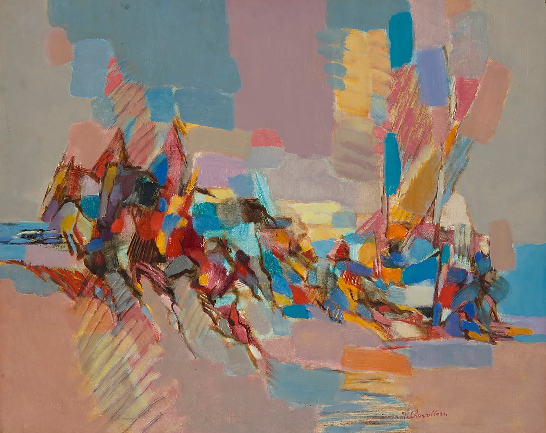 Jean Chevolleau (1924-1996), "L'Effort" (No. 177): Jean Chevolleau (1924-1996) "L'Effort" (No. 177) Oil on canvas Signed lower right: J. Chevolleau; signed again, titled, and inscribed, "chevaux et mar'ne halant un bateau / A / No. 177," all in ink
