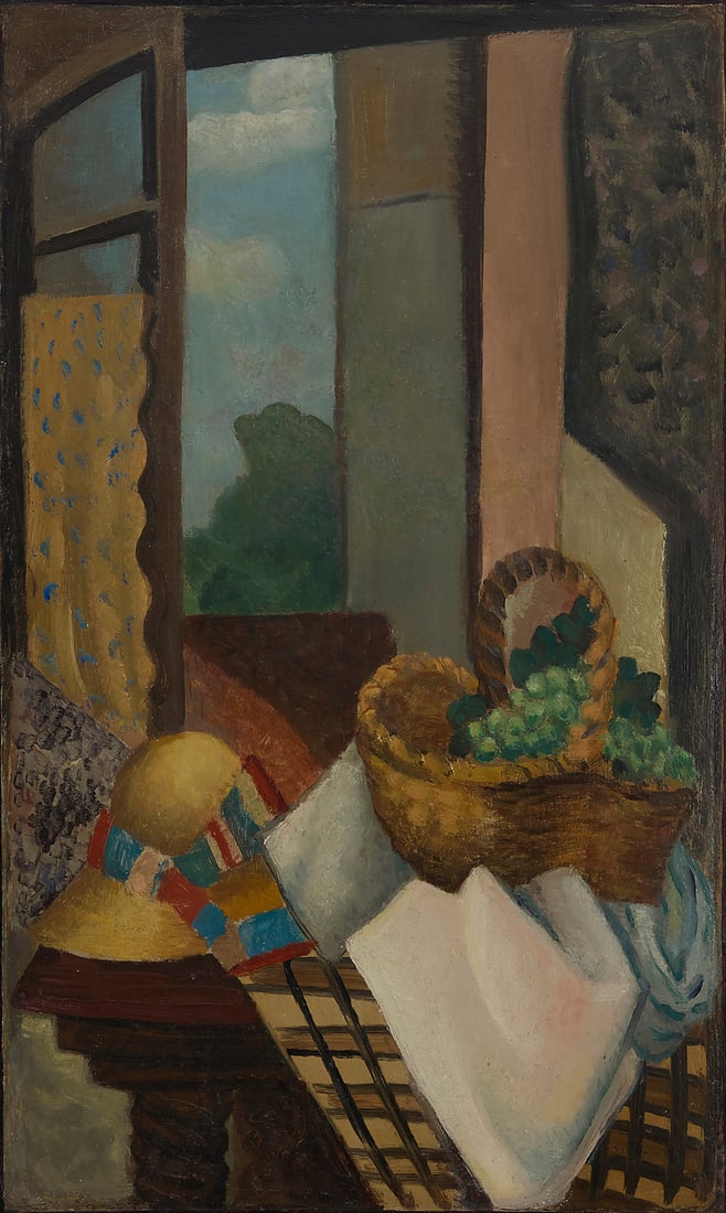 Roger Bissiere (1886-1964), Still life with fruit basket, 1923: Roger Bissiere (1886-1964) Still life with fruit basket, 1923 Oil on board Signed lower right: Bissiere 31.5" H x 19" W