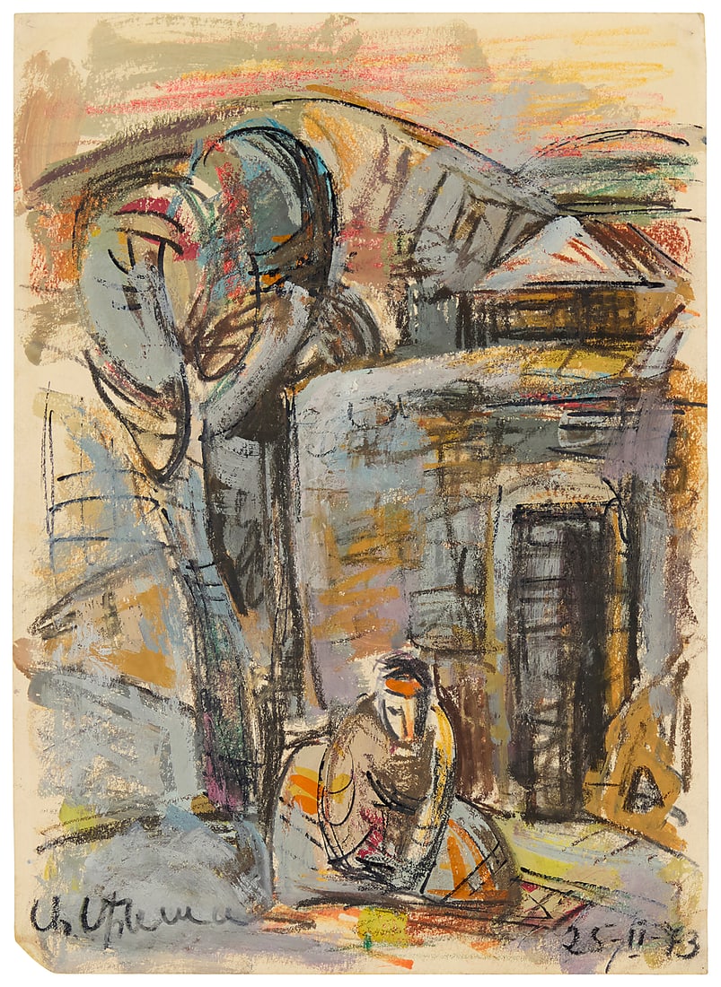 Minas Avetisyan (1928-1975), "Jajur," 1973: Minas Avetisyan (1928-1975) "Jajur," 1973 Pastel and oil on paper Signed in Armenian and dated in the lower corners: A. Minas / 25-11-73; signed again, titled, and inscribed "25" in a circle and "[**]