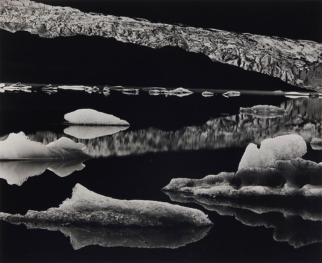 Brett Weston (1911-1993), "Mendenhall Glacier," 1973: Brett Weston (1911-1993) "Mendenhall Glacier," 1973 Gelatin silver print on paper mounted to board From the edition of unknown size Signed and dated in pencil in the lower right corner of the mount: