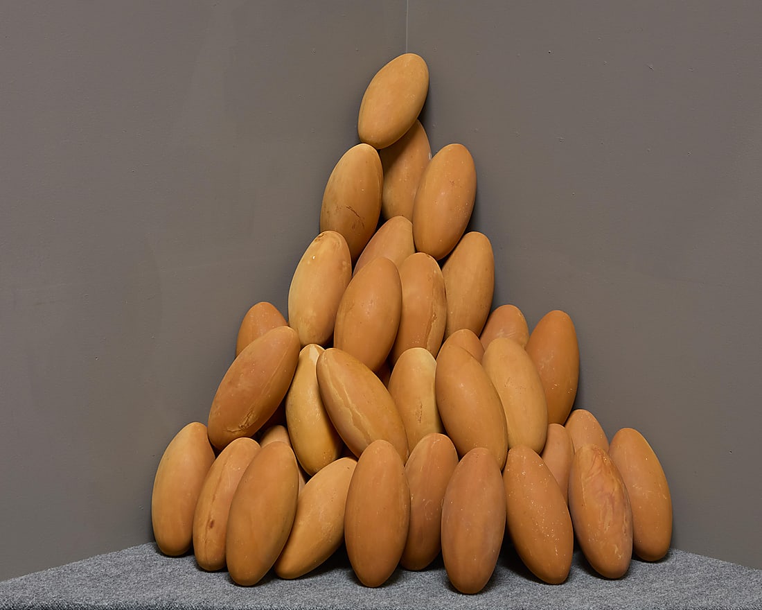 Jonathan Borofsky (b. 1942), "Eggs": Jonathan Borofsky (b. 1942) "Eggs" Cast urethane Each unmarked 54 pieces Each: 10.75" H x 5" Dia. Provenance: Paula Cooper Gallery, New York Selections from the Estate of Robert and Mary Macbeth