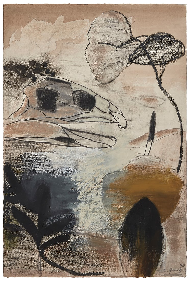 Chihung Yang (b. 1947), Abstract composition, 1990: Chihung Yang (b. 1947) Abstract composition, 1990 Acrylic, pastel, and watercolor on paper Signed and dated lower right: C. Yang / 90 Image/Sheet: 22.25" H x 15" W Provenance: Triton Museum of Art,