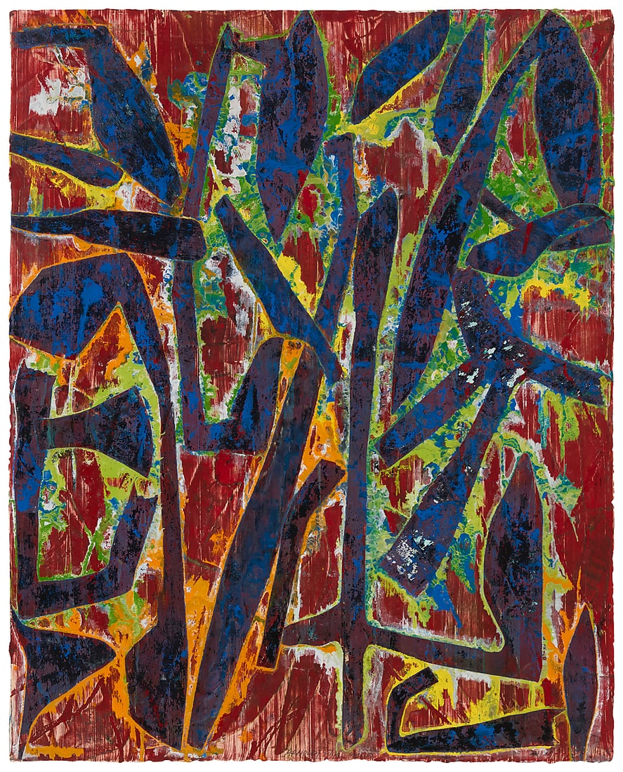 Charles "Chuck" Arnoldi (b. 1946), Untitled, 1990: Charles "Chuck" Arnoldi (b. 1946) Untitled, 1990 Monoprint/Monotype in colors on paper Signed, dated, and inscribed lower center: Arnoldi 5/1/90 NYC ©; inscribed lower left: "CA" Image/Sheet: 49" H x